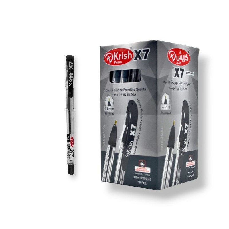 PAQUET DE 50 STYLOS A BILLE KRISH X7 NOIR