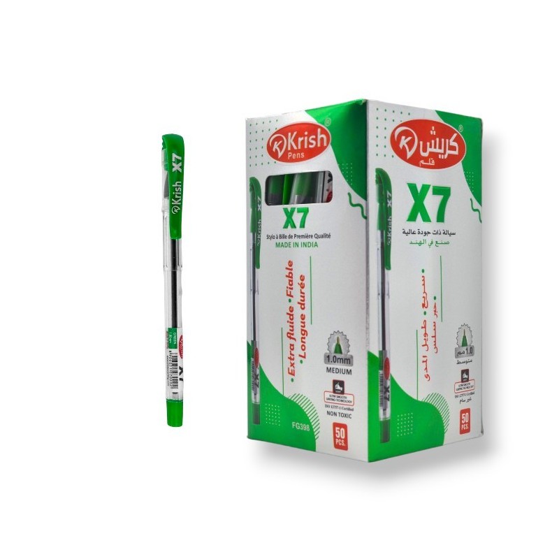 PAQUET DE 50 STYLOS A BILLE KRISH X7 VERT