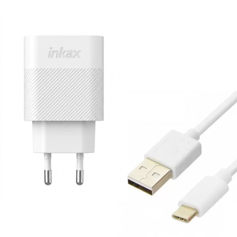 Chargeur secteur INKAX 12W 5V 2.4A avec câble USB-C - Blanc